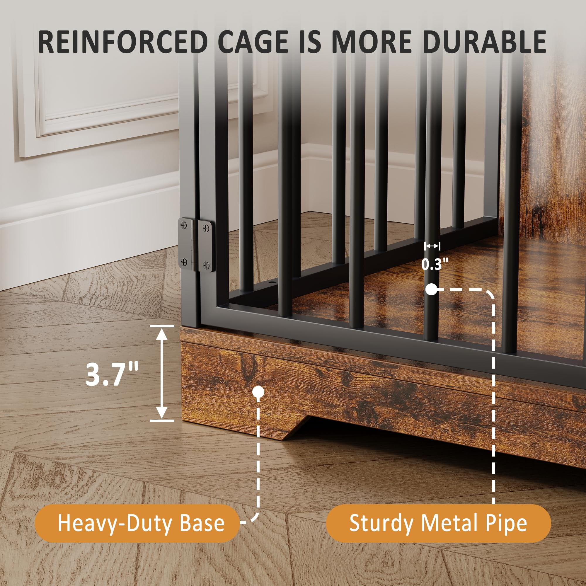 Studyset 48 Inch Dog Crate Furniture,Wooden Dog Kennel Indoor with Dog Bowl & Storage Drawers,Modern Pet Cage Side End Table,Heavy Duty Pet Crate Table for Medium Small Dogs for Living Room,Entryway