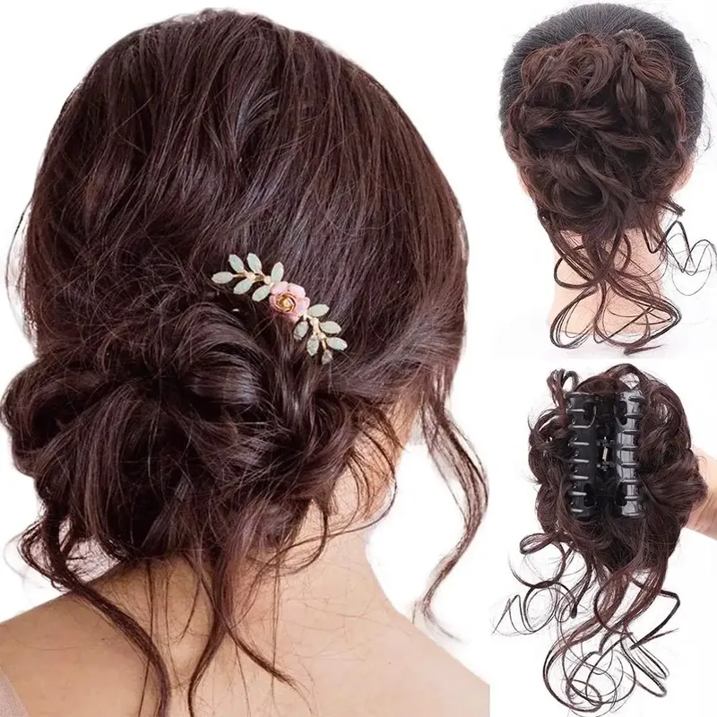 Hair Clip Wig Fluffy Grab Clip Flower Bud Ball Wig Ponytail Lazy Female Simulation Long Curly Tassel Hair Extensions
