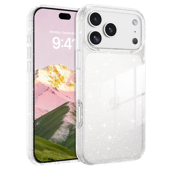 VENINGO for iPhone 18 Pro Case / iPhone 17 Pro Case Clear Glitter , TPU Transparent Shockproof Slim Bling Sparkly Bumper Cover Phone Case for Women Girls, Glitter White