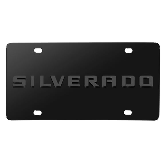iPick Image for Chevrolet Silverado 3D Gunmetal Gray Name Logo on Black Stainless Steel License Plate, Official Licensed