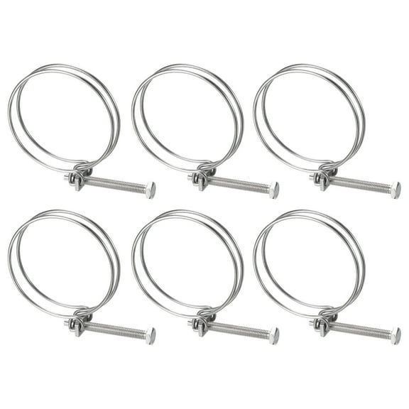 Uxcell 6Pack Double Wire Hose Clamp, 78-85mm Adjustable Stainless Steel Wire Tube Hose Clip with M8 Bolt