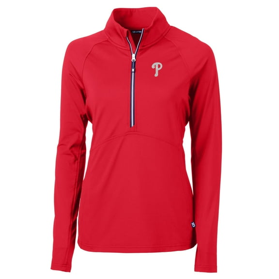 Women's Cutter & Buck Red Philadelphia Phillies Adapt Eco Knit Stretch Half-Zip Pullover Top
