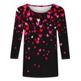 thumbnail image 4 of successthop Valentines Womens Tops 3/4 Sleeve Tops for Women Round Neck Polyester Casual Love Heart Printed Lover Gift Blouse Tops for Valentines Gifts Red M, 4 of 5
