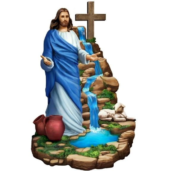 The Bradford Exchange The Good Shepherd Light of Faith Illuminated Sculpture Handcrafted Religious Home Décor with Crystalline Water Feature 12-inches