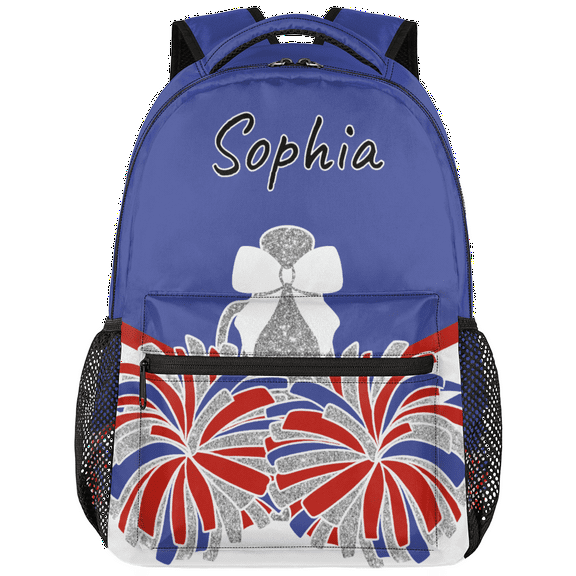 Jiaoprinted Blue Red White Personalized Cheer Backpack, Custom Cheerleading Backpack for Cheerleaders, Customized Coach Casual Daypack with Name, 18 Inch