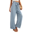 thumbnail image 3 of Women'S Wide Leg Pants with Pockets High Waist Adjustable Knot Loose Casual Trousers Business Work Pants Light Blue L, 3 of 6
