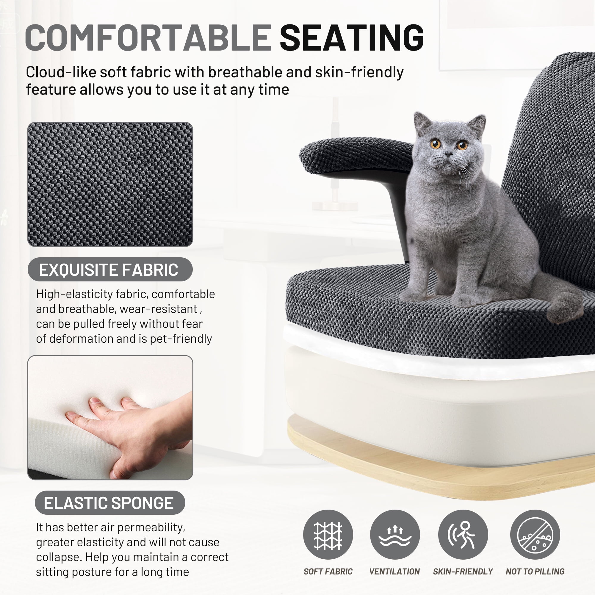 Criss Cross Chair with Flip-up Armrests, Wide Cross Legged Office Chair, Fabric Ergonomic Desk Chair with Wheels, Lumbar Support, Swivel Vanity Chair for Home Office, Bedroom, Study