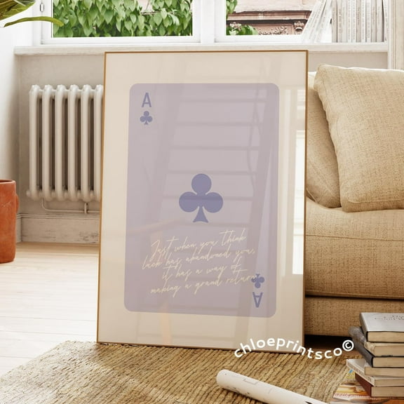 Lucky Girl Ace Card Print, College Apartment Decor, Retro Y2K Dorm Room Posters, Light Purple Girly Preppy Aesthetic Wall Art, Modern Wall Decor, 8x12 UNFRAMED