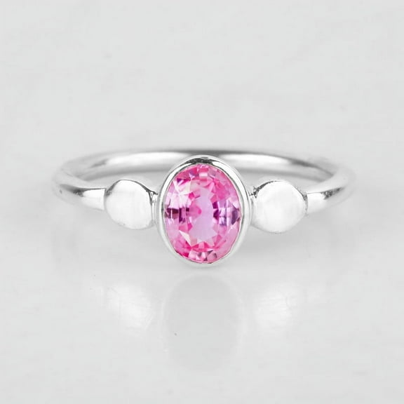 Oval Pink Sapphire Statement Ring, Two Side Disk Handmade Ring, Birthstone Ring, 925 Starling Silver Minimalist Fine Jewelry, Lite Wight Jewelry, Gift For Men/Women