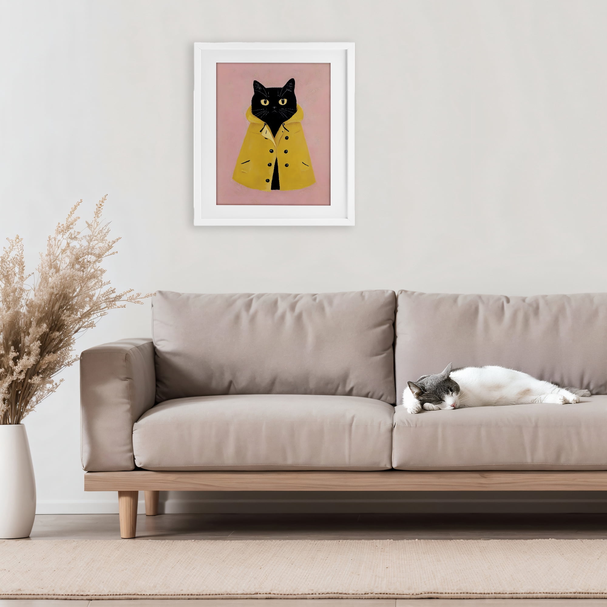Stupell Industries Black Cat in Yellow Raincoat White Framed Print Under Glass, design by The Prints Vibe