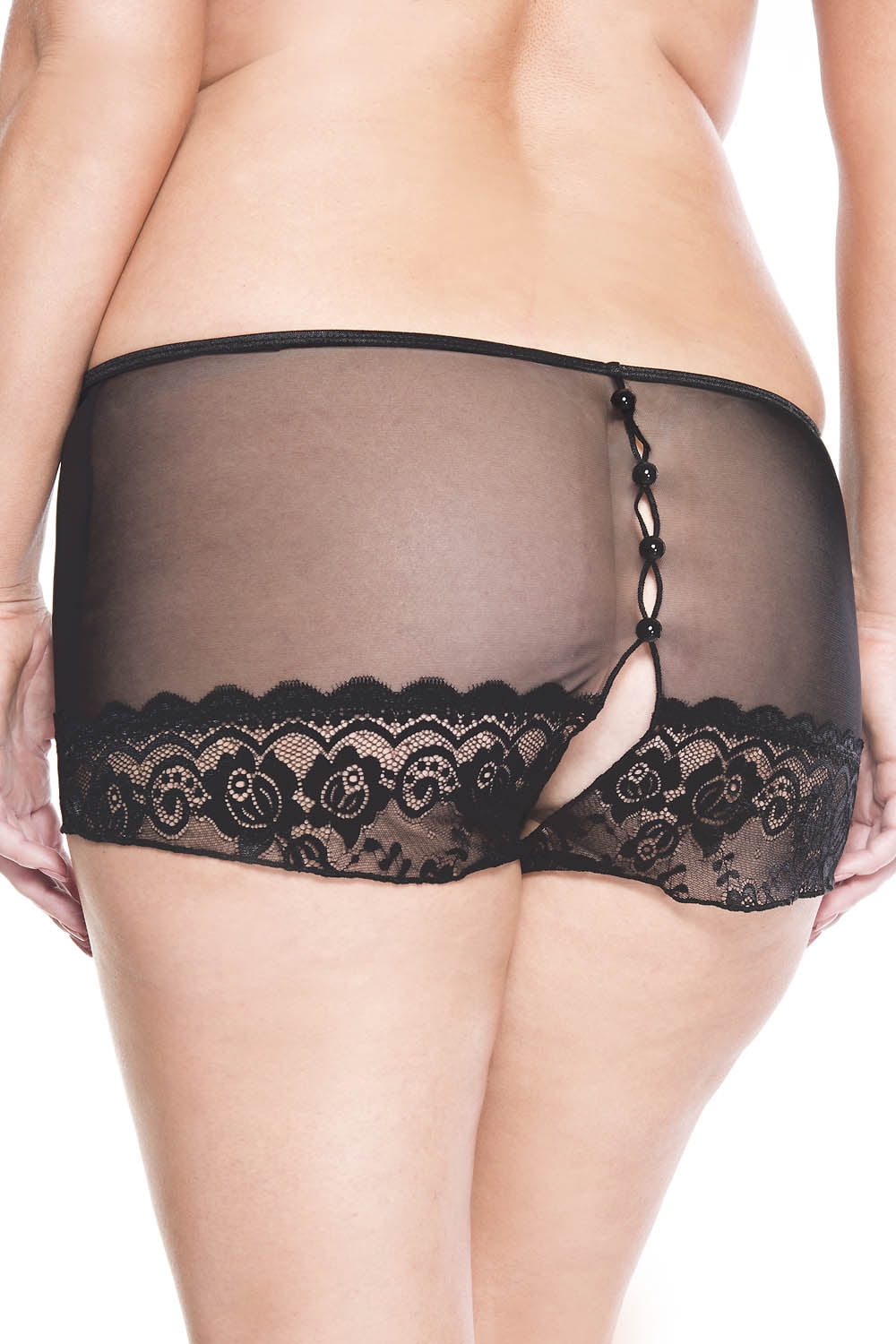 Music Legs Women's Plus size back button crotchless lace panty 10025Q-1X2X