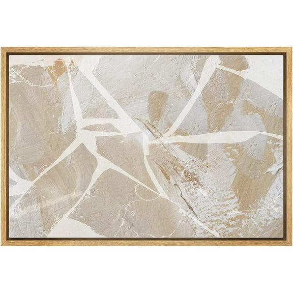 wall26 Framed Canvas Print Wall Art Minimal Geometric Brown Pastel Paint Polygons Abstract Shapes Illustrations Modern Art Decorative Contemporary for Living Room, Bedroom, Office - 24x36 Natural