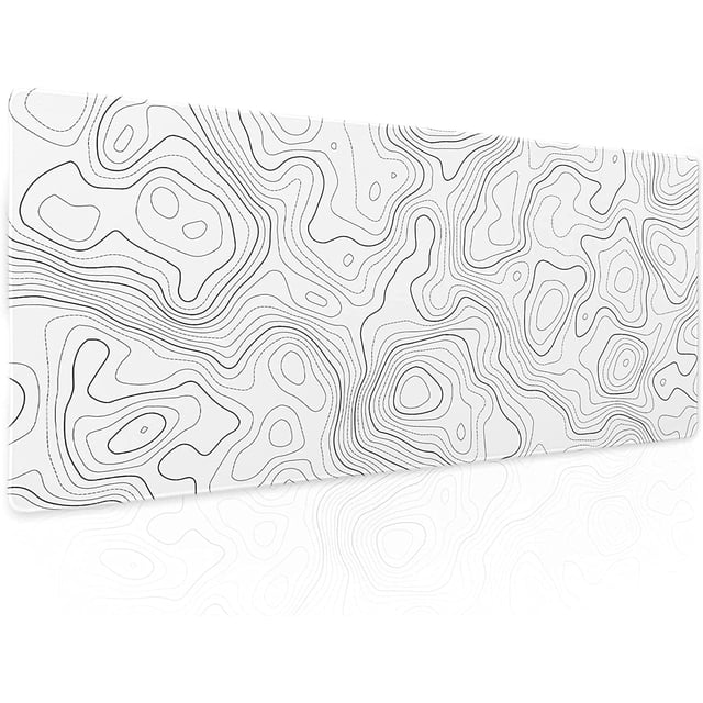 Topographic Map Large Mouse Pad XL White Lines Contour Geographic Extended Large Desk Mat Big Desk Pad 80X30 CM Non-Slip Rubber Base Stitched Edge Long Mousepad,31.5×11.8 Inch