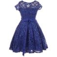 thumbnail image 2 of Big Girls' Short Sleeve Lace Glitter Skater Pearl Belt Special Occasion Flower Girl Dress Royal 12 (J21KS02), 2 of 3