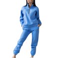 thumbnail image 2 of Innerwin Tracksuit Set Long Sleeve Womens Lounge Sets Exercise Solid Warm Two Piece Outfit Blue M, 2 of 6