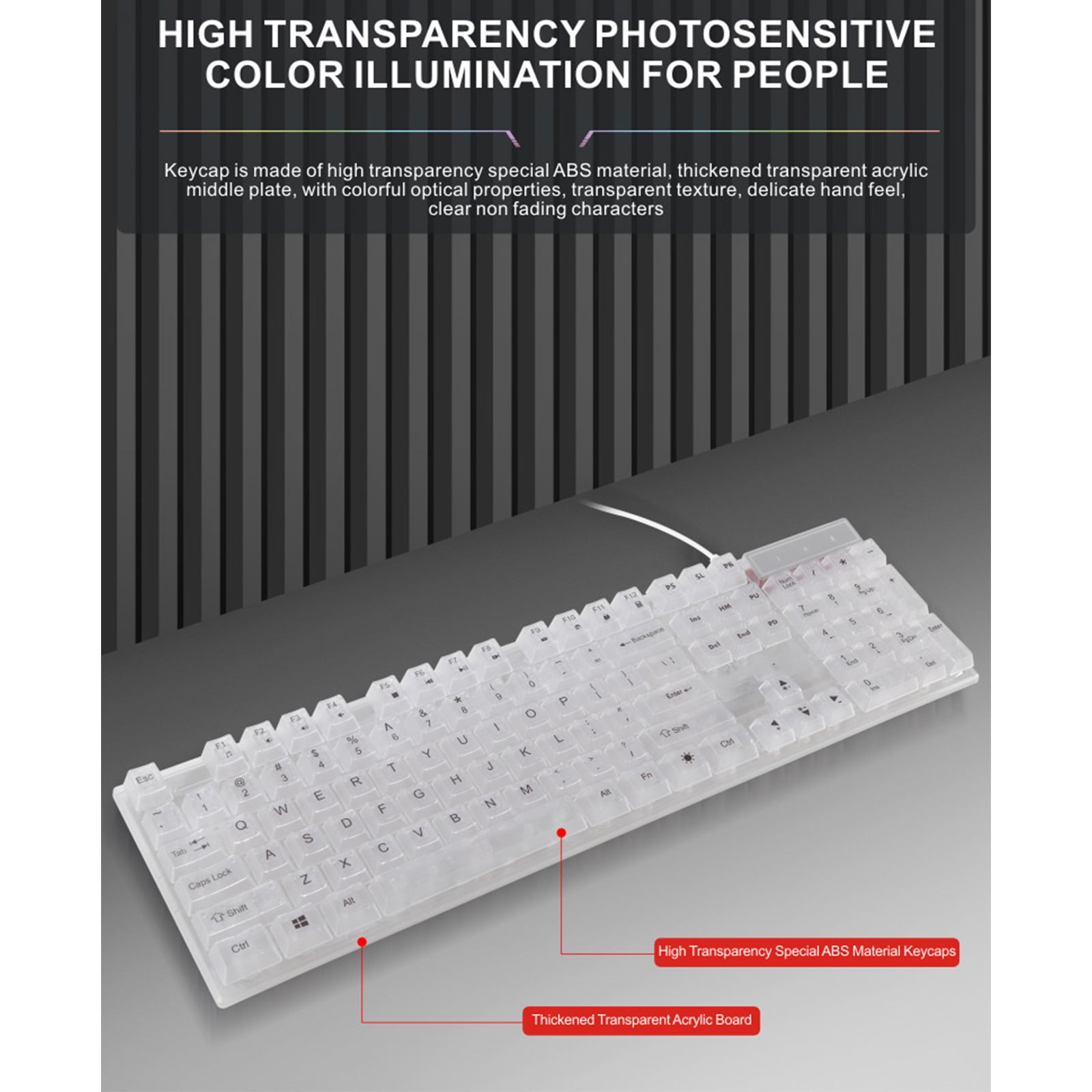 104Key RGBs Gaming Keyboards with Adjustable Backlight USB Cord Floating Keycaps Waterproof Dustproof for and