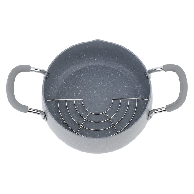 Mini Deep Fryer Pot, Dual Handle Japanese Deep Fryer Pot High Temperature Resistance Sturdy with Lid and Drainer Rack for Kitchen