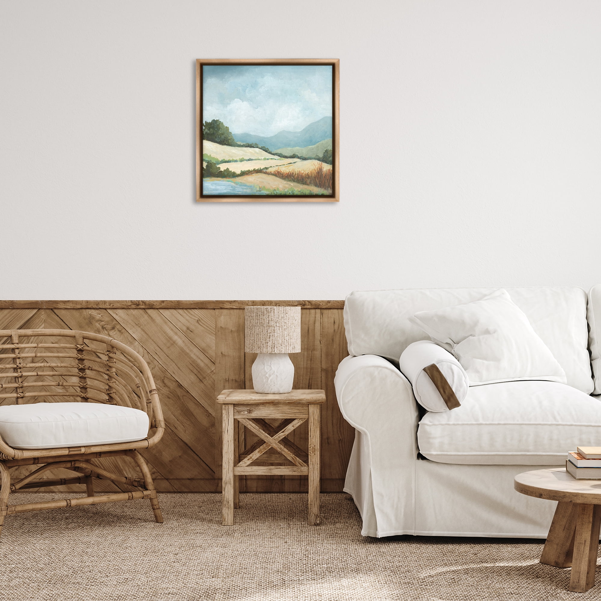 Stupell Industries Scenic Rural Hills Landscape & Nature Painting Brown Floater Framed Canvas Art Print Wall Art, 25 x 25