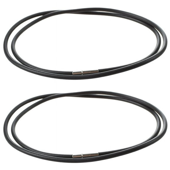 2pcs 3mm Black Rubber Cord Necklace with Stainless Steel Closure - 24 Inch