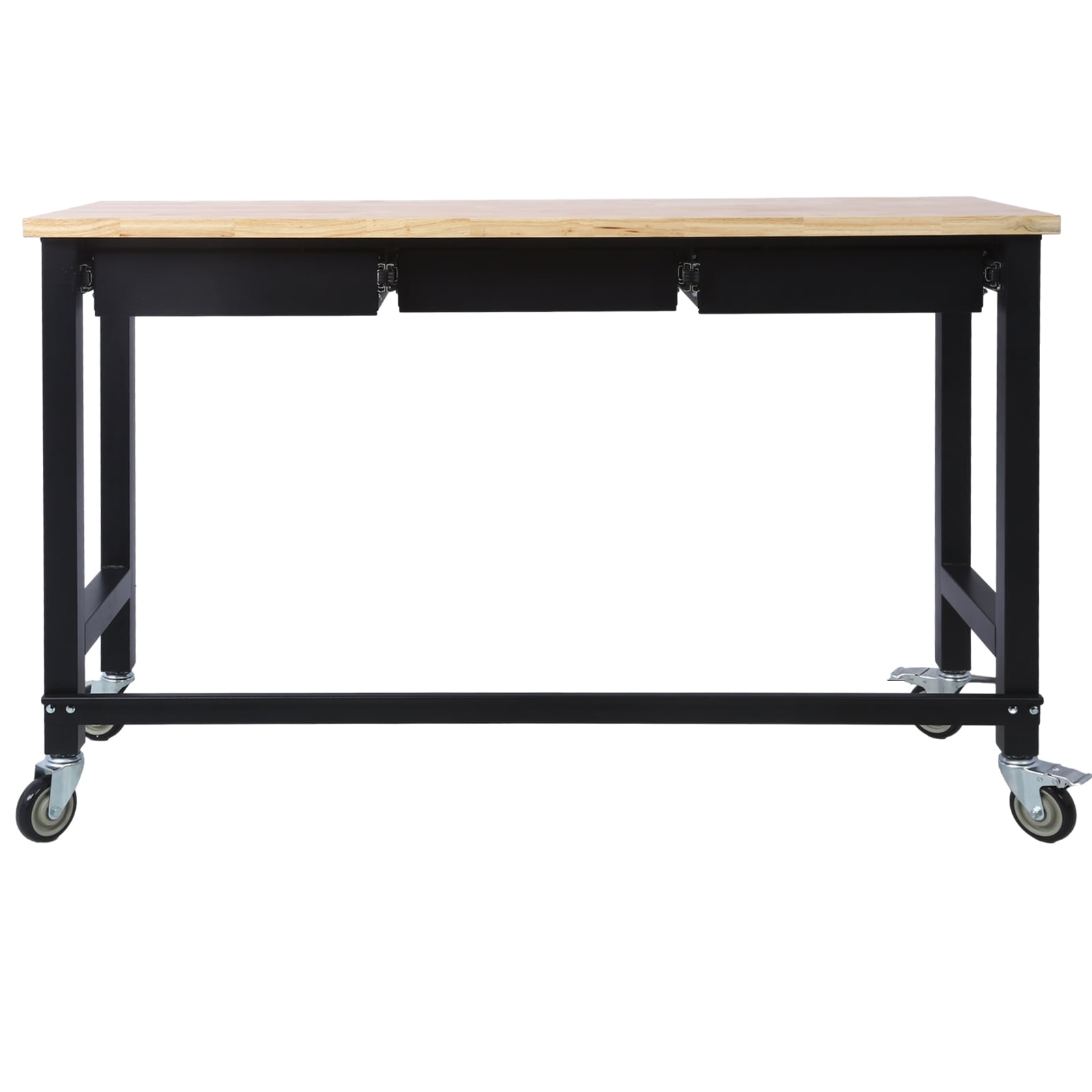 60in Work Bench with Drawer Storage, Heavy Duty Bamboo Wood Work Table with Wheels for Garage Home Office