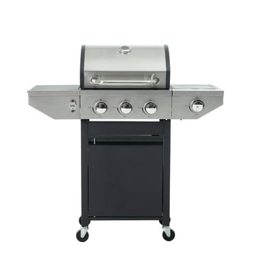 Propane Gas Grill, 3-Burner Stainless Steel Gas BBQ with Side Burner, 37,000 BTU for Outdoor Cooking, Patio, Garden