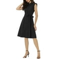 thumbnail image 4 of INSPIRE CHIC Women's Shirt Dress Cap Sleeves Point Collar Tie Waist Button Mid Dresses M Black, 4 of 6