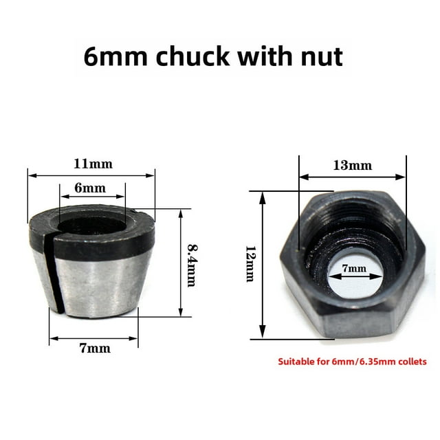 Carbon Steel Router Collet Adapter Set: 6mm (with Nut), 1/4", 8mm Chuck Sleeves for LAVIE & Compatible Woodworking Trimmers – Easy Installation, Precision Engineered for Accurate Cutting & Shaping