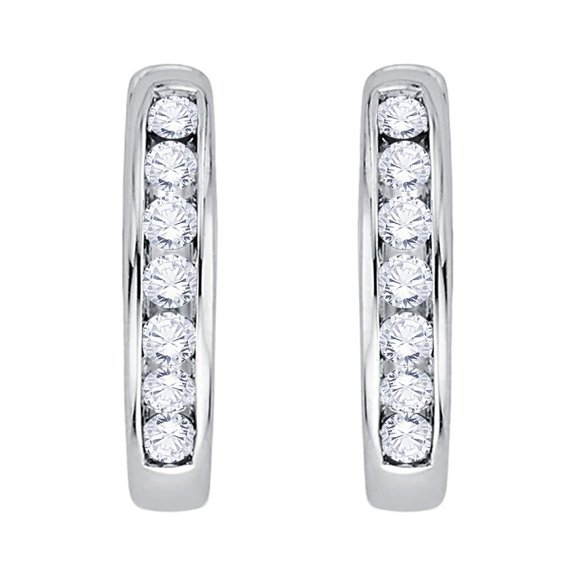Channel Set Diamond Hoop Earrings in 14K White Gold (1/2 cttw, G-H, I2-I3)