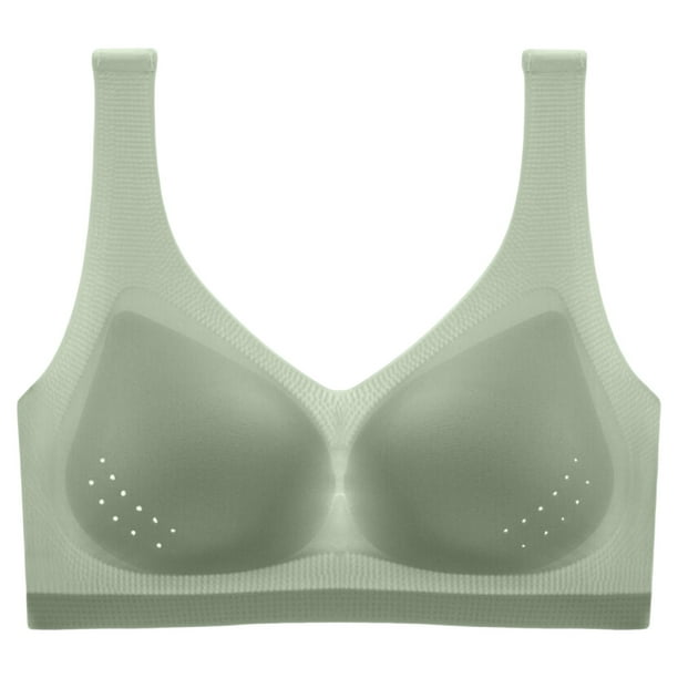 Aayomet Bralettes for Women With Support Hole Cup Ultra Thin Traceless Ice  Silk Underwear Women's Large Size Bra (Green, M) 