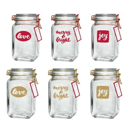 Mainstays Holiday Glass Clamp Jars, 6 Pack