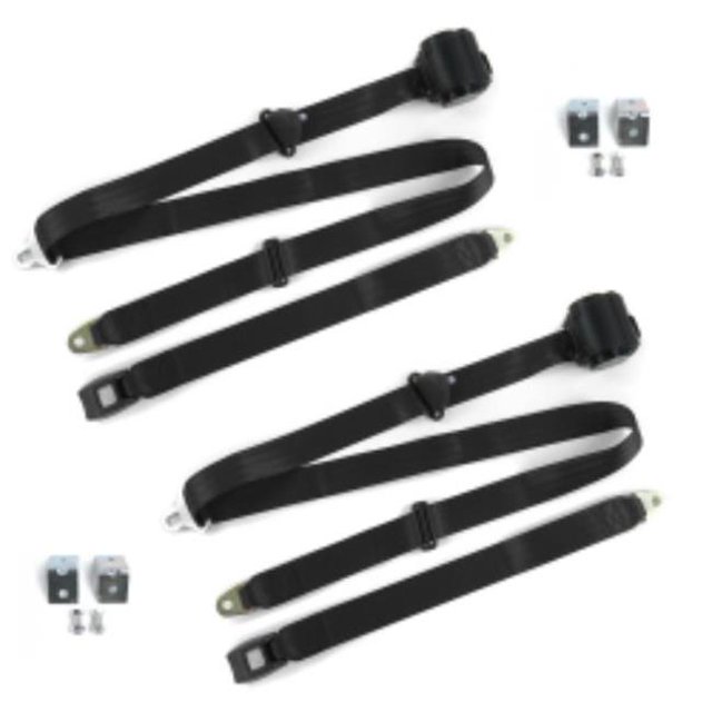 Chevy FS Blazer 1973-1991 Standard 3 Point Black Retractable Bucket Seat Belt Kit with Bracketry - 2 Belts