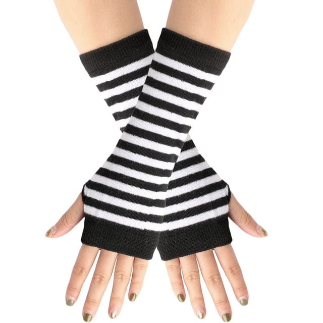 Nvzi Guantes sin dedos Guantes sin dedos de muñeca con orificio para el pulgar Guantes de invierno cálidos sin dedos para hombre - Negro Blanco