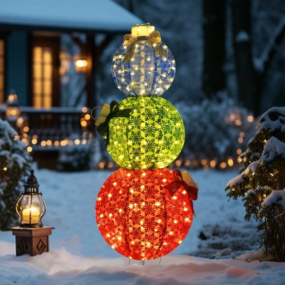 VEIKOUS 5ft Christmas Pre-lit Pop-up Stacked Ornaments Indoor & Outdoor Decoration, Multi-color