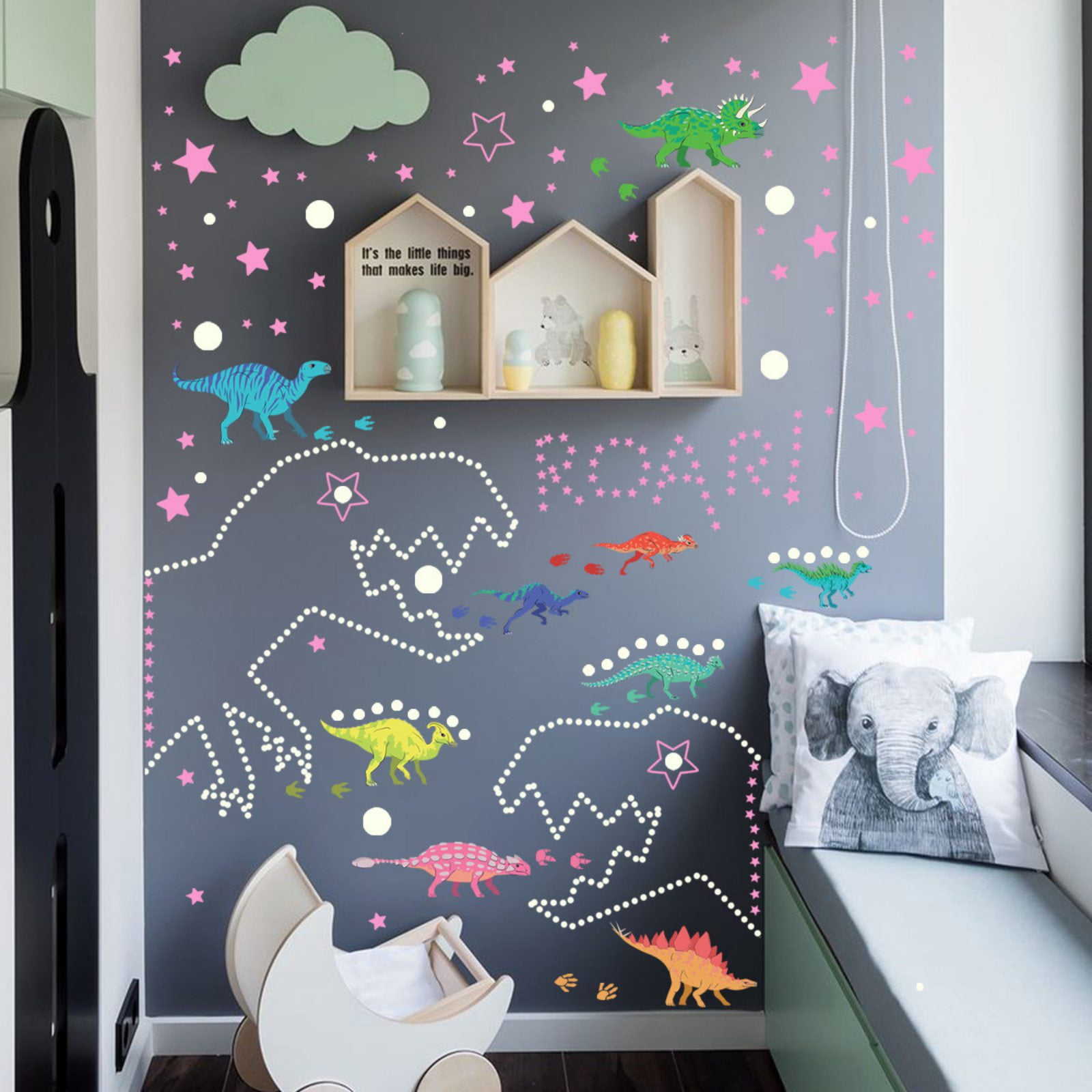 Glow in The Dark Dinosaur Wall Decals,Glowing Stickers for Ceiling,Boys Bedroom Decoration,Large Luminous Removable Dinosaur Wall Decor for Nursery,Kids Birthday Gift