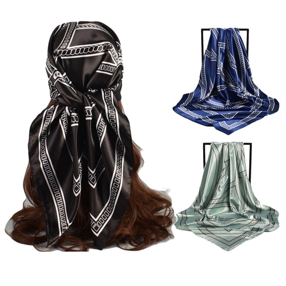 Head Scarf for Women BWASD Silk Satin Hair Wrap Neck Scarves Casual Flower Printing Square Turban Lightweight Headband Fashion Blankets Gifts Black