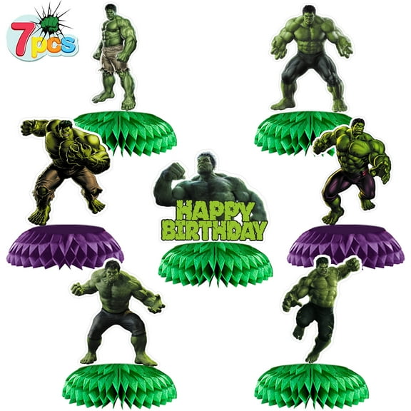 8PCS Hulk Birthday Party Supplies Set - Table Decorations with Honeycomb Centerpiece for Superhero Party Decorations