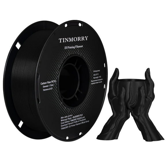 TINMORRY Carbon Fiber PETG 3D Printer Filament, 1 KG 1 Spool, Black