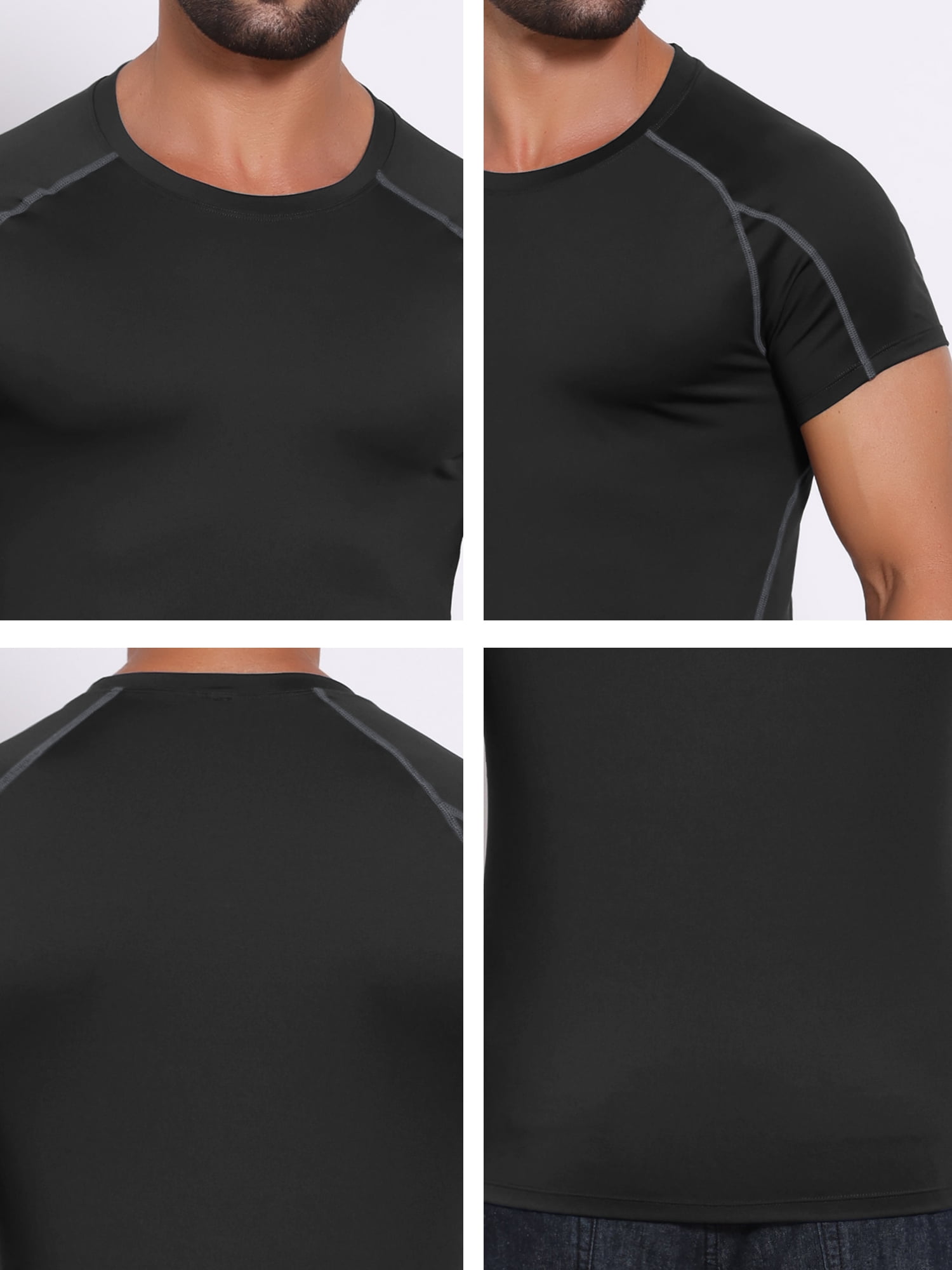 DARING DIVA Men's Workout Stretch Crew Neck Short Sleeve T-Shirt L Black
