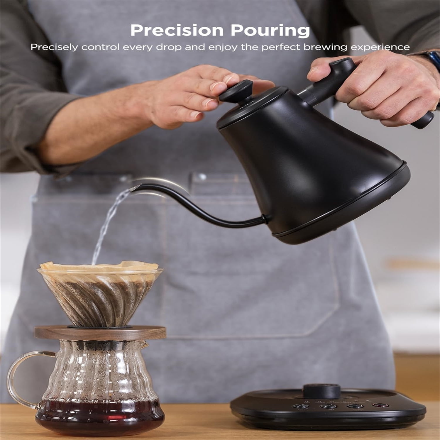 Smart Electric Kettle, WiFi Variable Temperature Gooseneck Pour Over Kettle and Tea Kettle, Alexa Control, 1200W Quick Heating, 100% Stainless Steel, 0.8L, Matte Black
