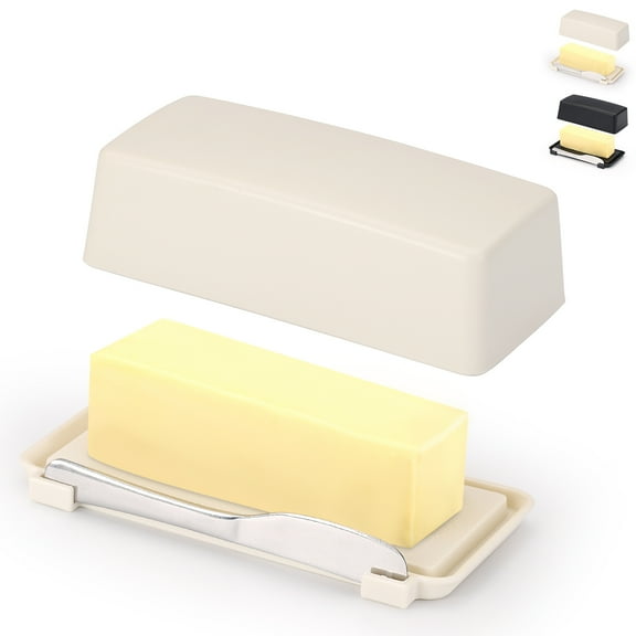 Butter Dish with Lid for Countertop, Jeaker Butter Crock with Stainless Steel Multipurpose Butter Knife, Butter Container, Kitchen Gift for Wife, Mother