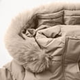 thumbnail image 5 of Women's Mid-Length Slim Fit Puffer Coat, Detachable Hood Winter Jacket, Fleece Lined Warm Parka, Cold Weather Outerwear, Plush Trim Hooded Coat, Fashionable Winter Parka Khaki M, 5 of 9