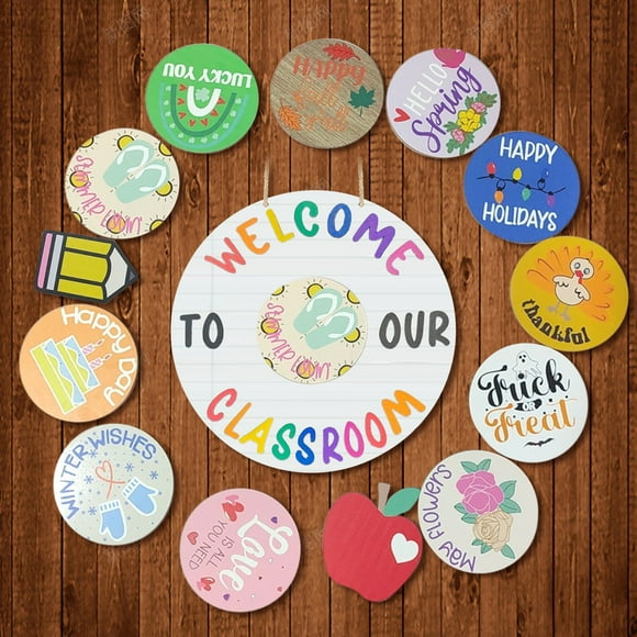 Interchangeable Welcome Door Signs 12 Pcs Welcome To Our Classroom Sign Wooden Welcome First Day Of School Signs Customized Back To School Props For Large Families Signs Decor Clearance