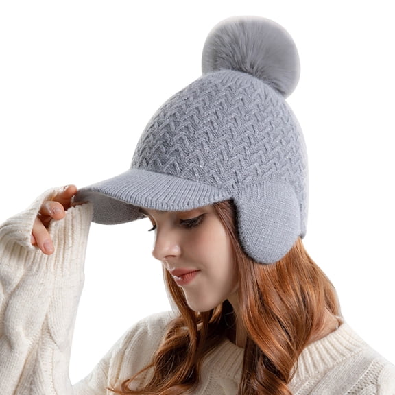 Hats for women Knitted Wool Duck Brim Hat Thickened Ear Protection Cold Proof Pullover Cap