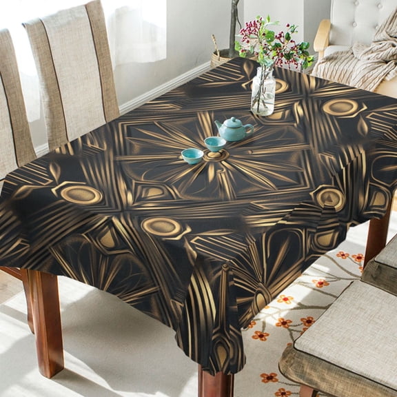 BZSMCE Square Tablecloth Design Gold and Black Flower Print Pattern Tableclothes