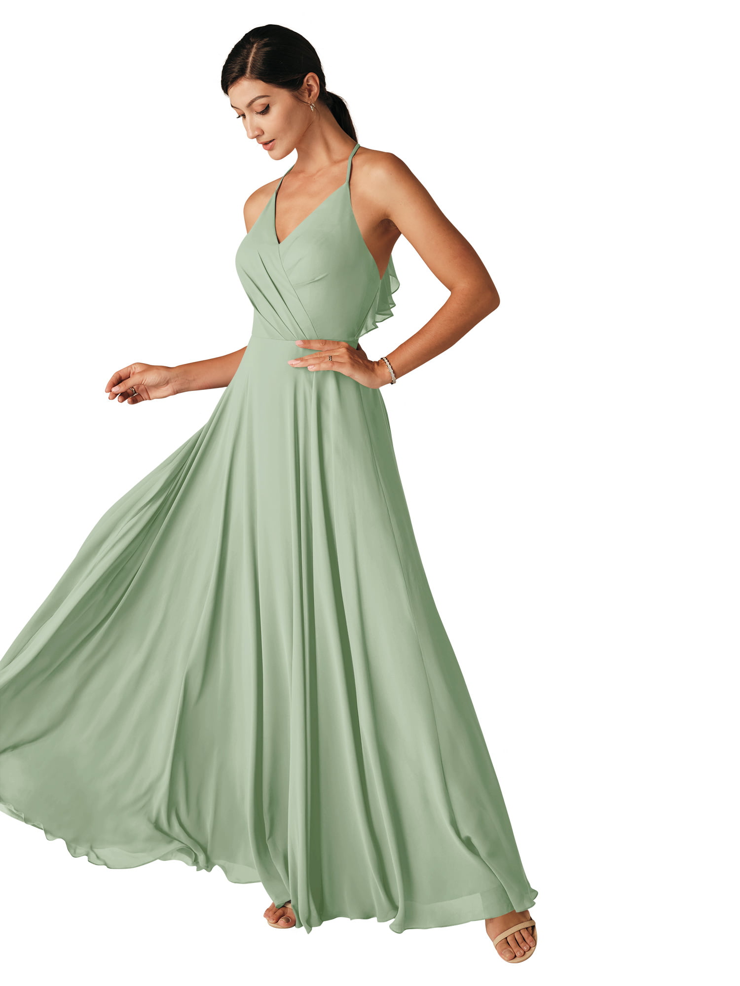 Alicepub Long Lace Bridesmaid Dress V-Neck Bridal Party Dress Evening Gown Mermaid