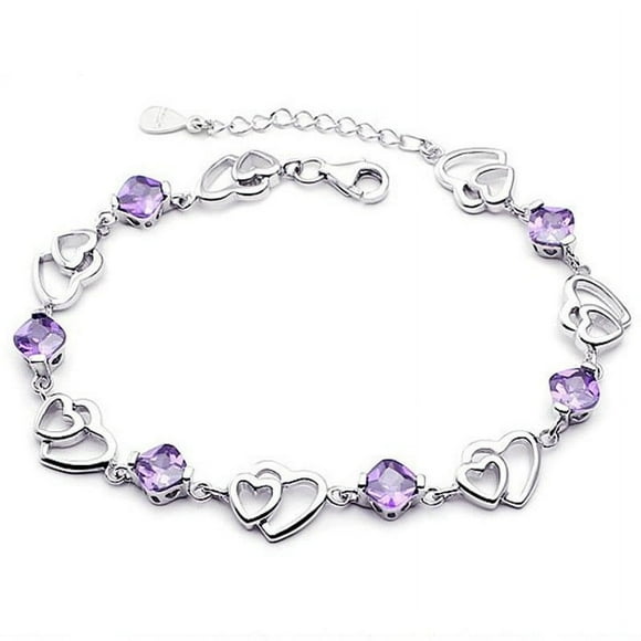 TOOAD The Purple Color Woman Bracelet 925 Sterling Silver with Love Crystal Heart Bracelet for Women Jewelry Gift Christmas Gift for Wife