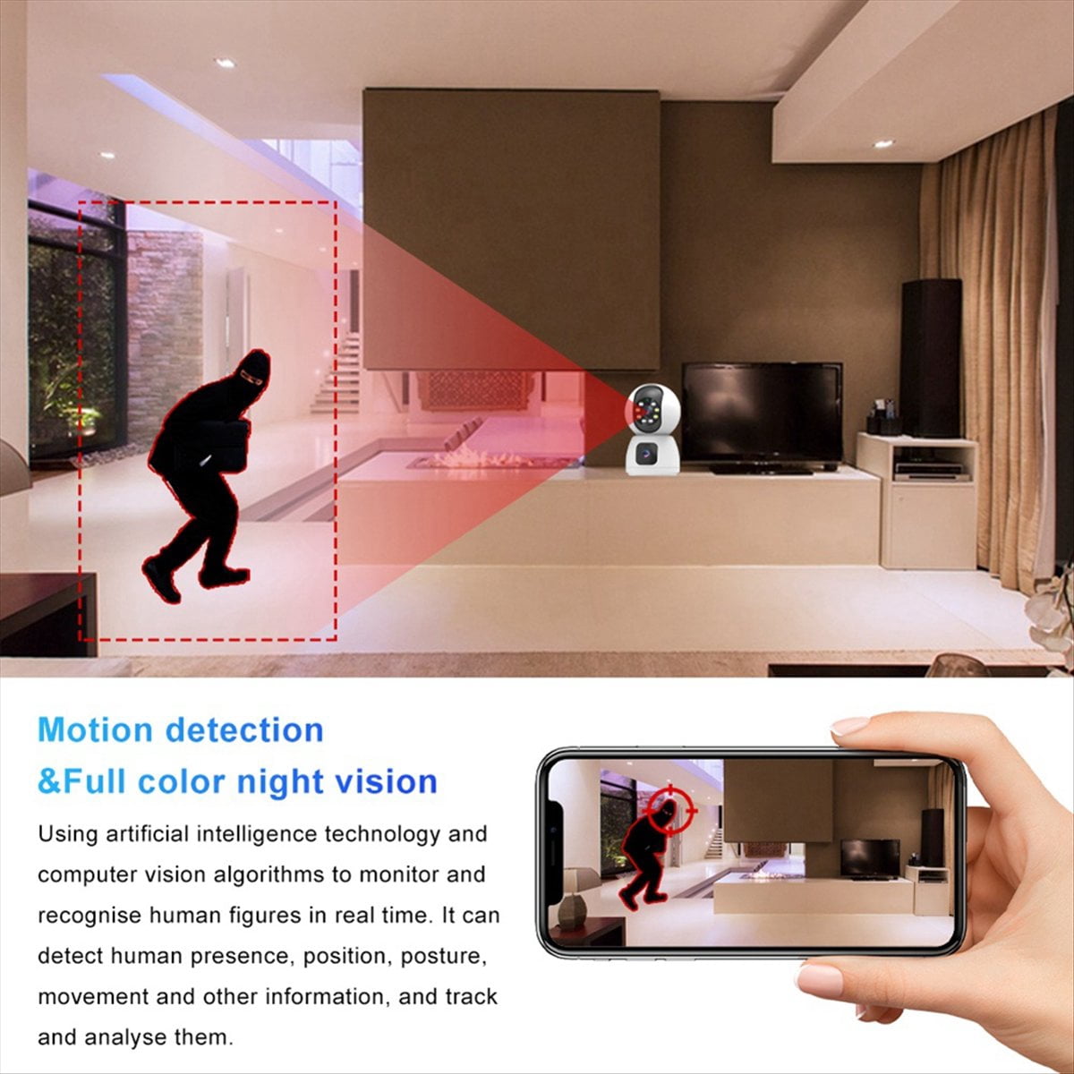 1080P HD WiFi IP Camera Dual Lens Dual Screen Baby Monitor Home Security Camera PTZ Auto Tracking CCTV