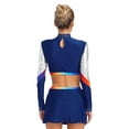 thumbnail image 2 of Alvivi Costume de Cheerleading pour Femmes Robe d'Uniforme Ensemble 2 Pcs Haut Court à Manches Longues avec Mini-Jupe Bleu Marine P, 2 of 6