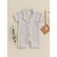 thumbnail image 2 of xiaxaixu Combinaisons Bébé Garçons Filles Manches Courtes Col à Revers Boutonné Texturé Pyjama Nouveau-Né, 2 of 8