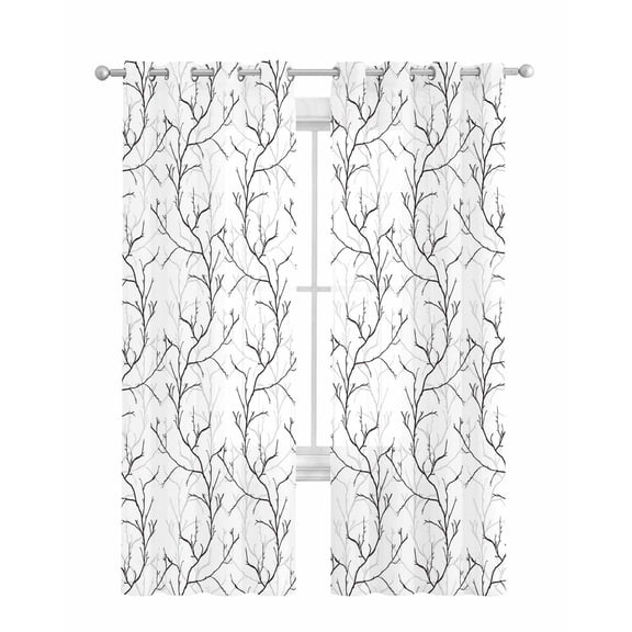 Black White Branches Sheer Curtains 84 Inch Length 2 Panels Set for Living Room/Bedroom, Vintage Art Farmhouse Kitchen Curtains Grommet Semi-Sheer Curtains Drapes Voile Window Treatments 42"x84"x2